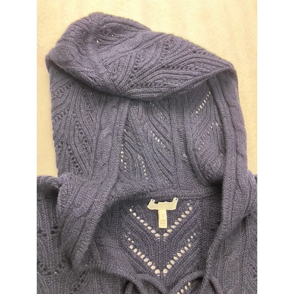 Joie Navy Blue Wool Cashmere Lace Up Hooded Sweater 18-5-004803-SW01298 Womens S - Picture 10 of 11